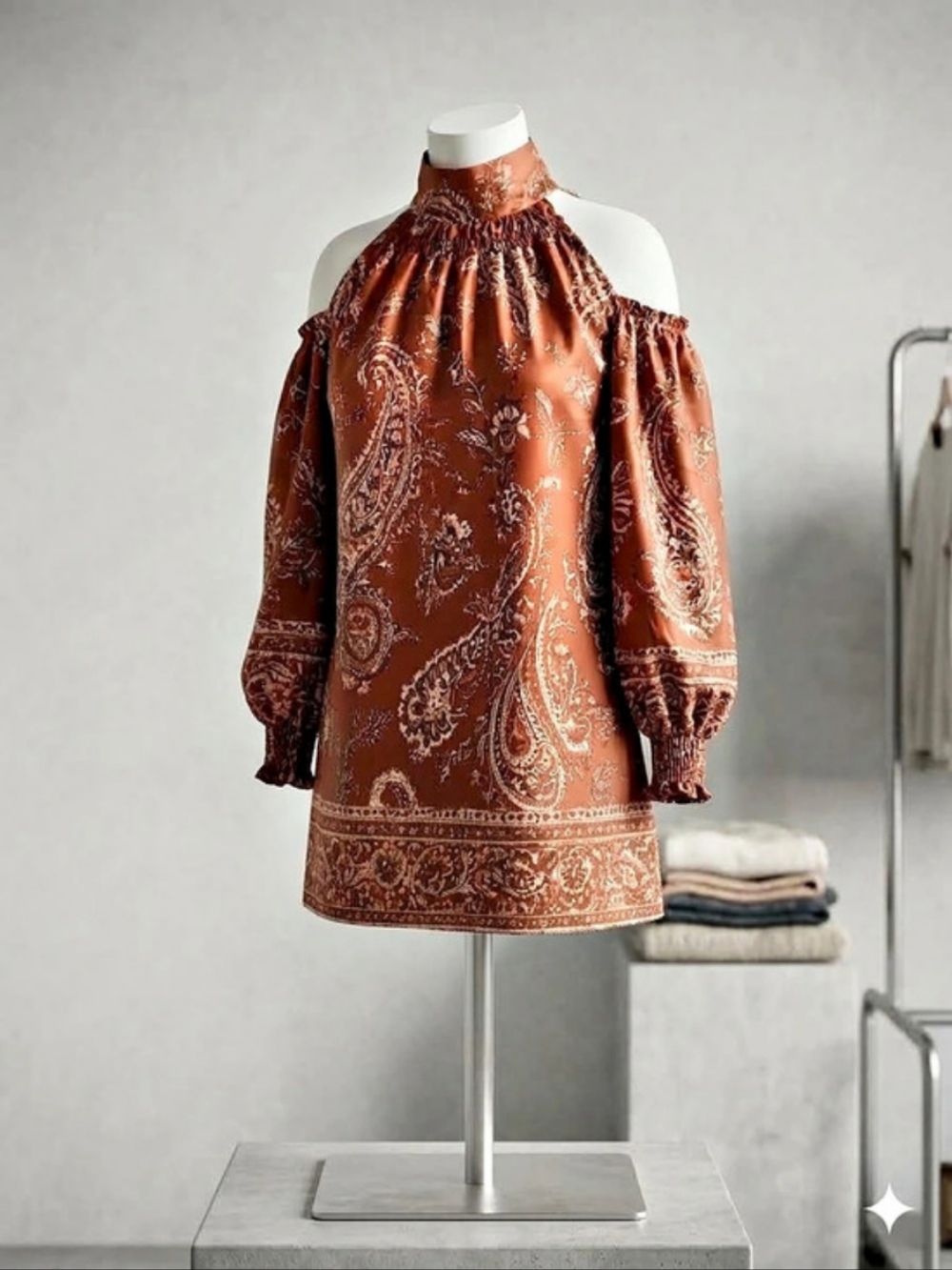 Paisley Cold Shoulder Blouse in Brown Like New